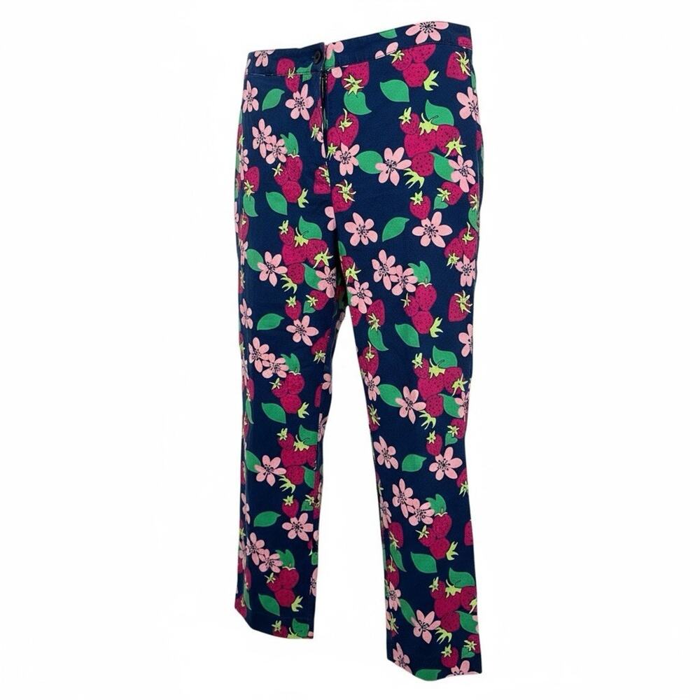 Lilly Pulitzer Vintage Navy Floral Strawberry Capri Crop Pants Size 6 - Picture 2 of 6